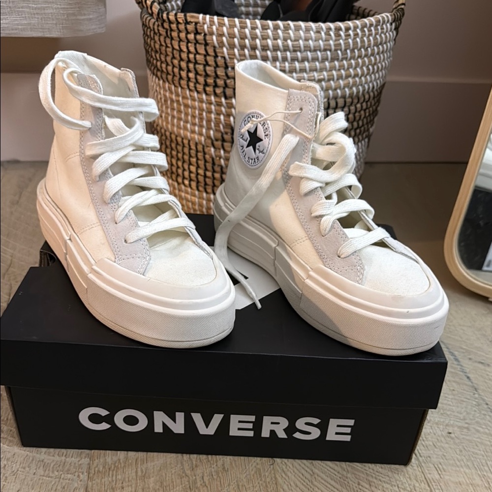 Converse White Canvas High-Top Sneakers with Rubber Sole